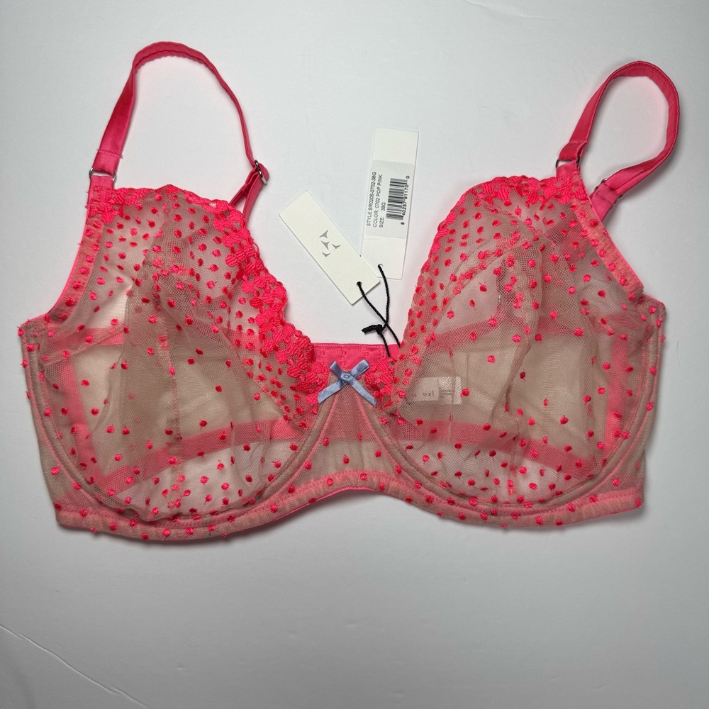 NWT Women’s plus size flour du mal fuller Dotty Demi In pop pink 38G sheer bra